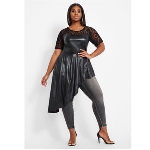 Asymmetrical Faux Leather Duster